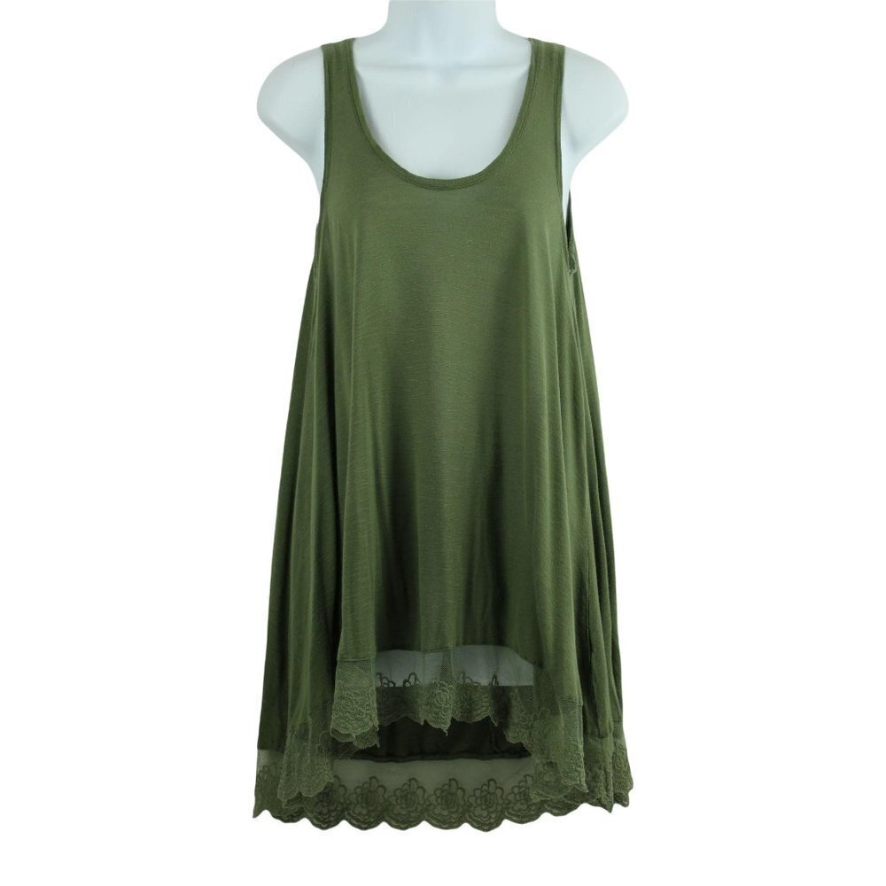 Chole K Women's  Green high/low tank top w/lace Women's Size XS